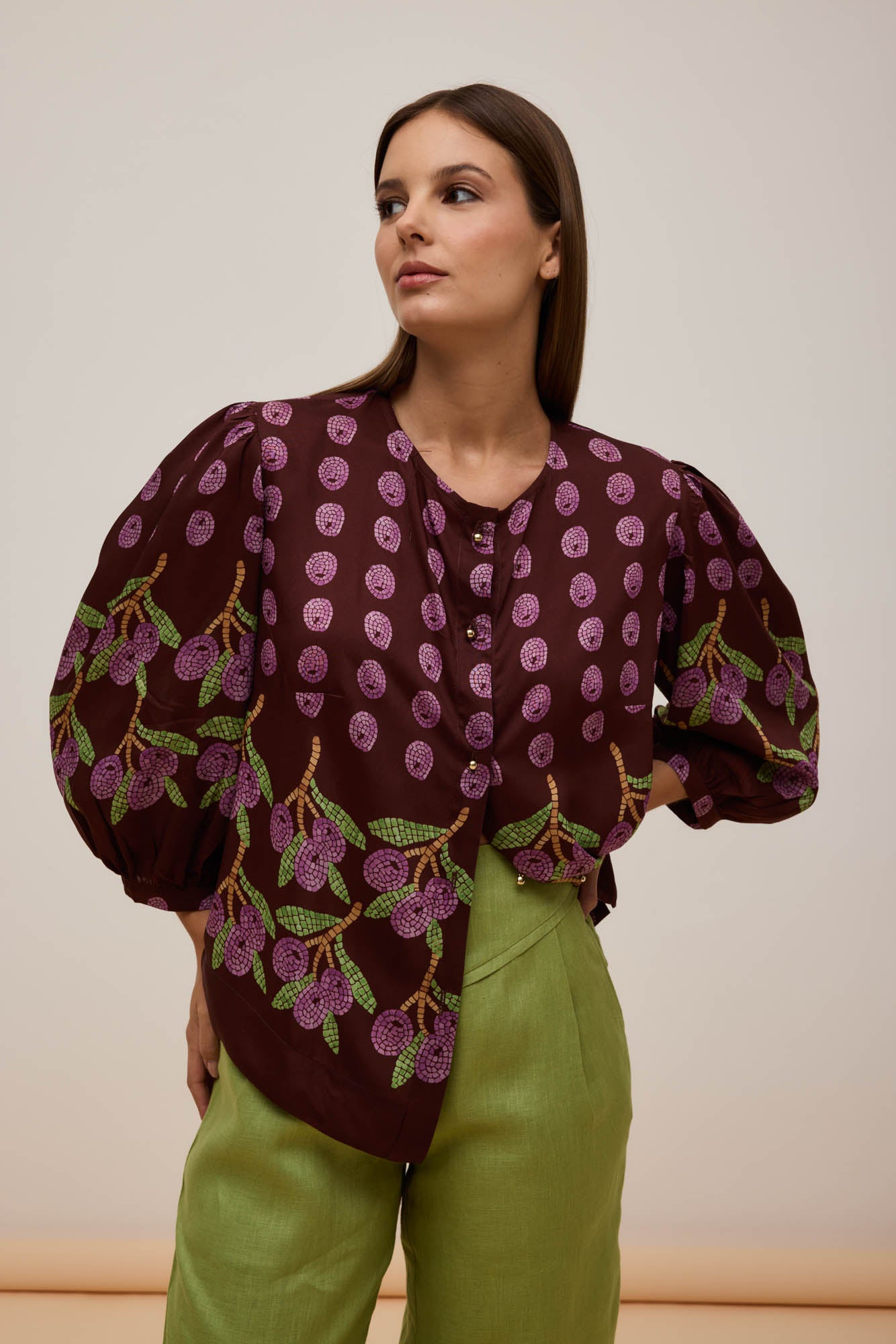 Blusa Manga Bufante Oliva