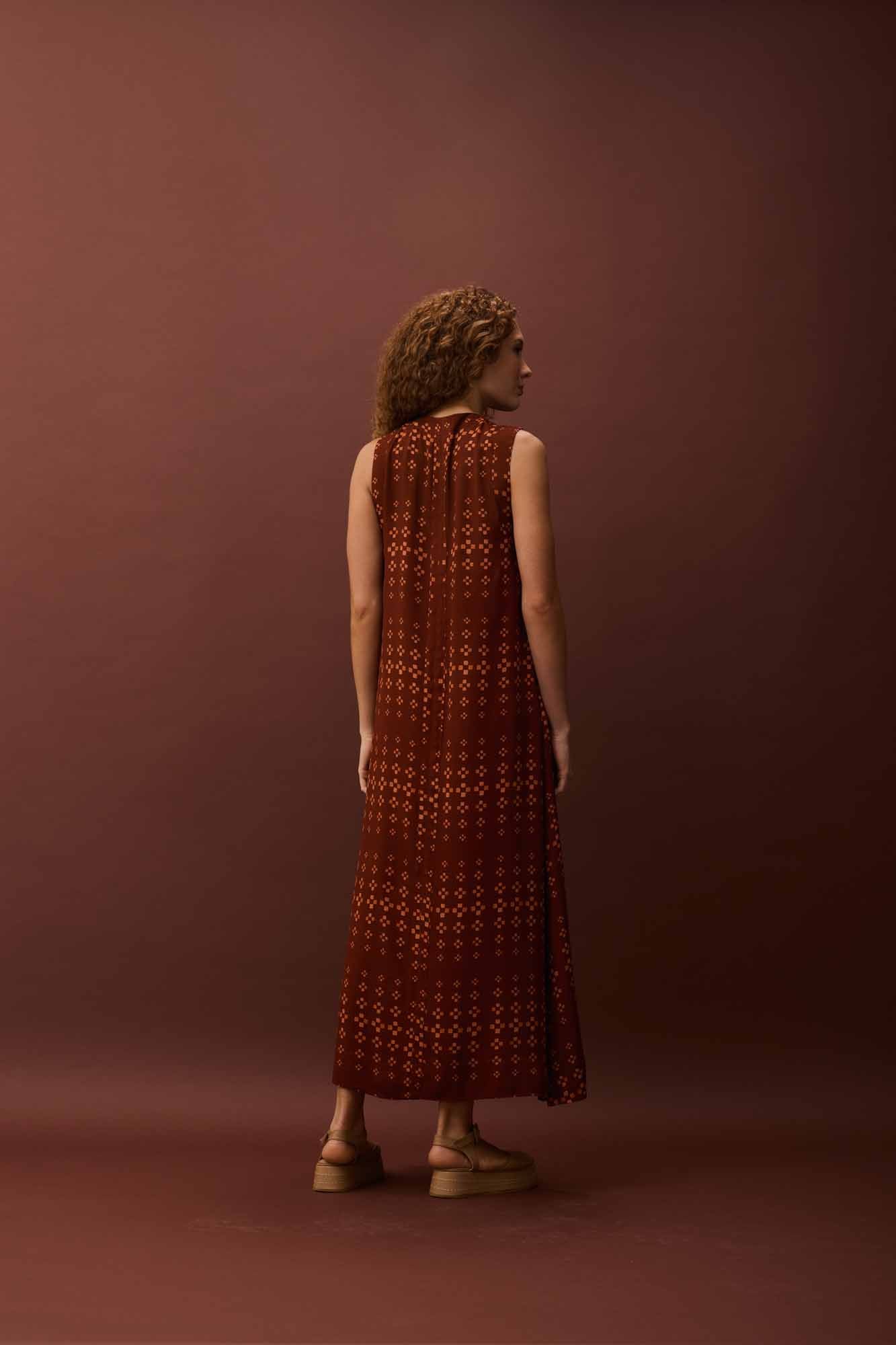 Vestido Pregas Tijolinhos