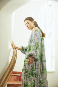 Vestido Rolotê Manga Bufante Est. Palmas