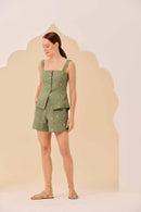 Blusa Sarja Verde Bordado