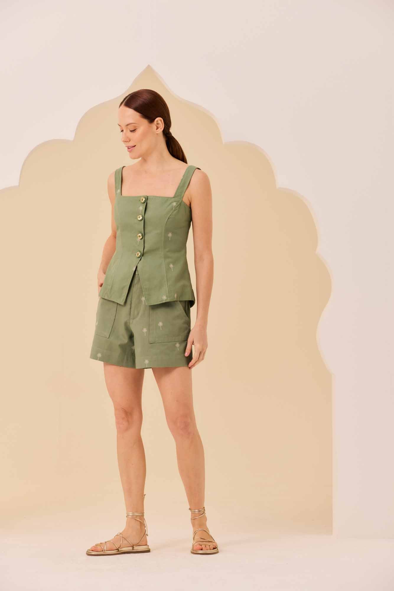 Blusa Sarja Verde Bordado