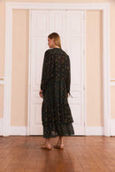 Vestido Babados Jardim Noturno