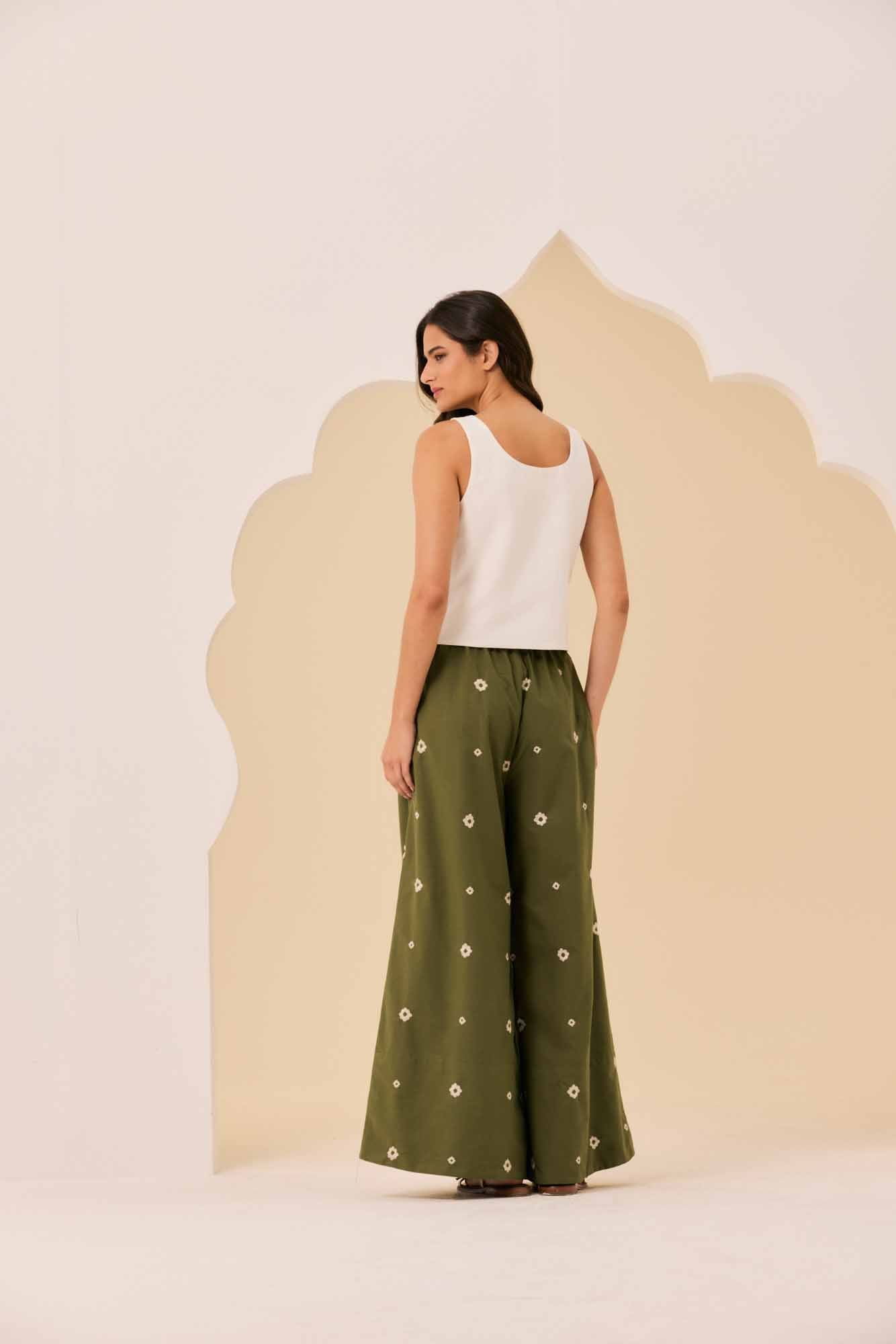 Calça Maxi Verde Bordado