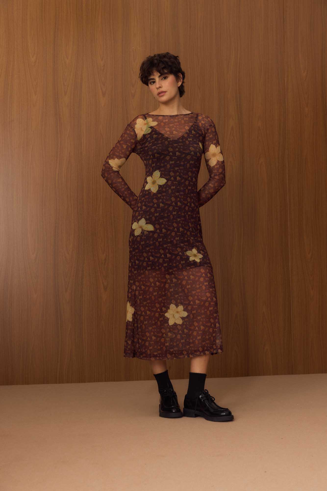 Vestido Tule Onça Floral