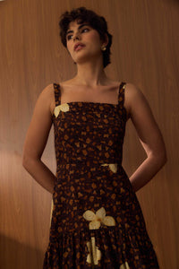 Vestido Decote Quadrado Onça Floral