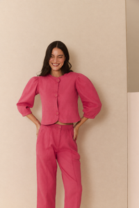 Calça Alfaiataria Algodão Rosa