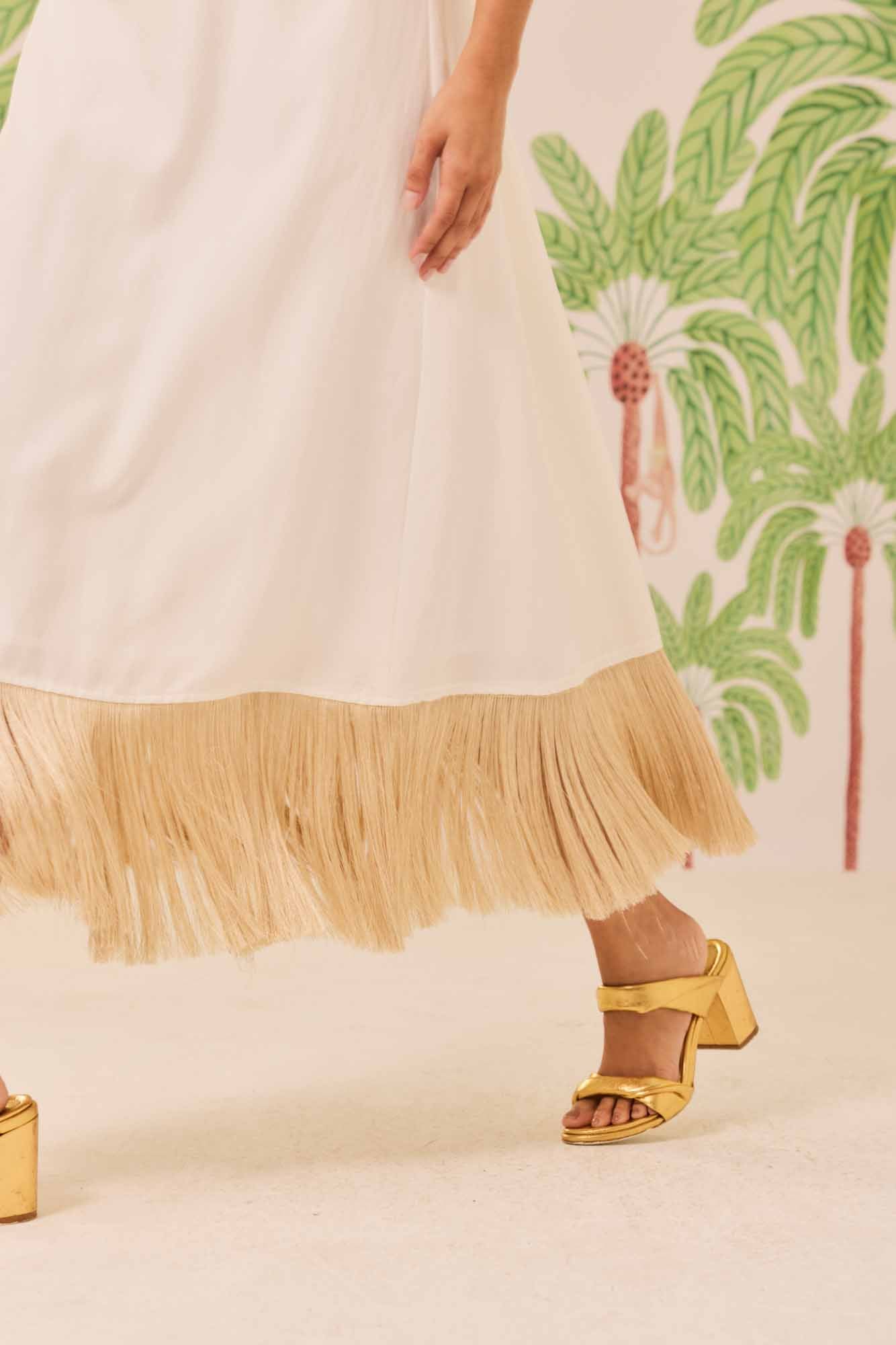 Vestido Branco Franja Lótus