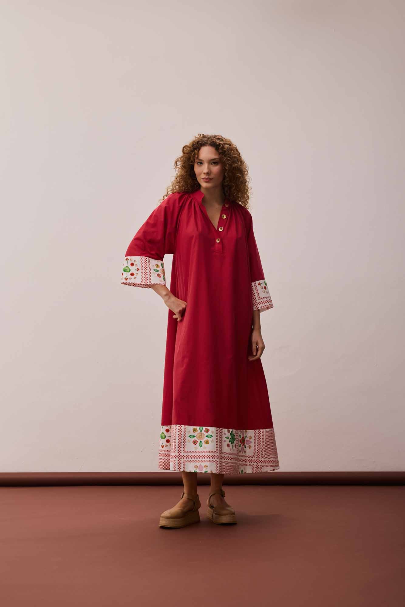 Vestido Maxi Barrado Vermelho