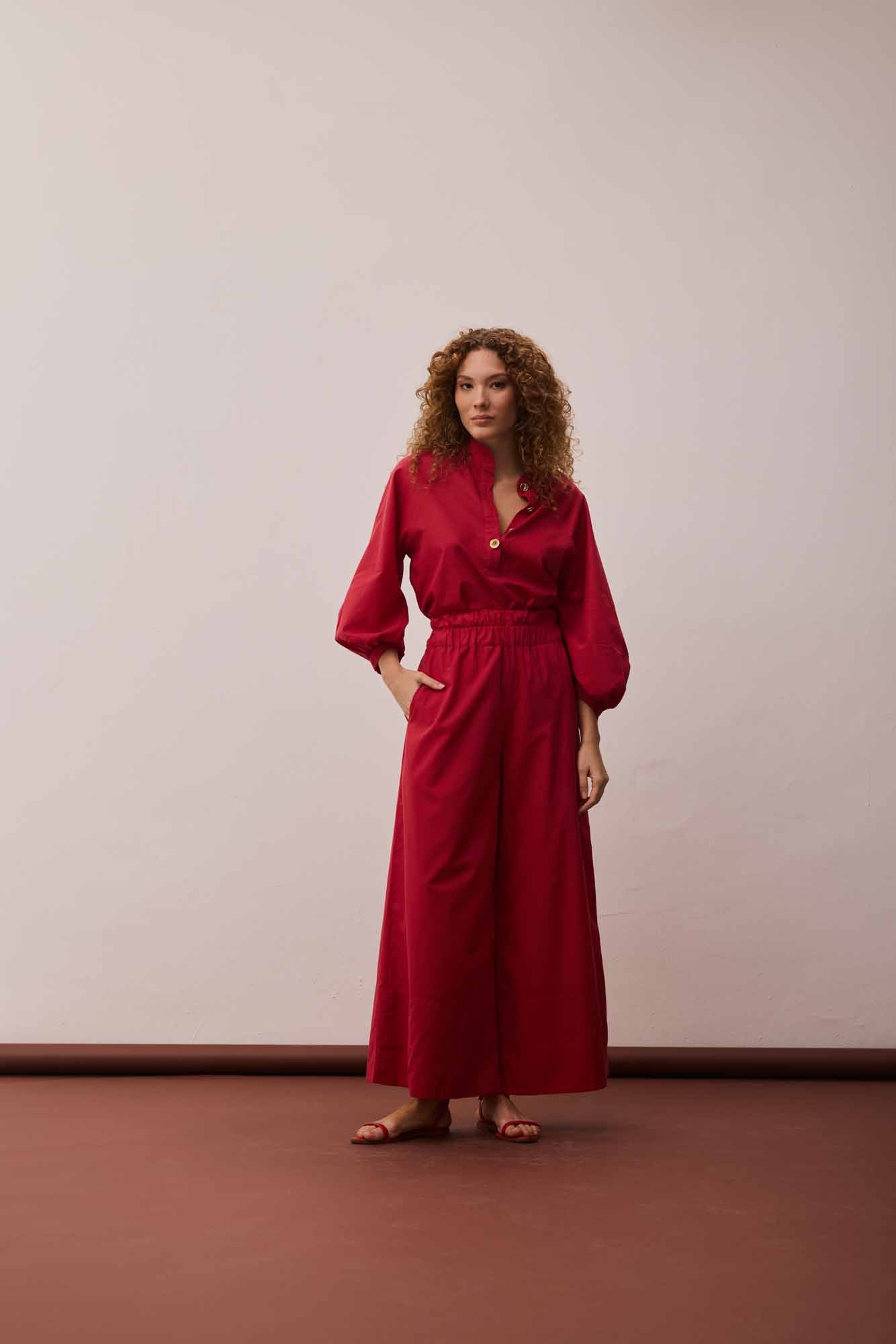Calça Maxi Barra Vermelha
