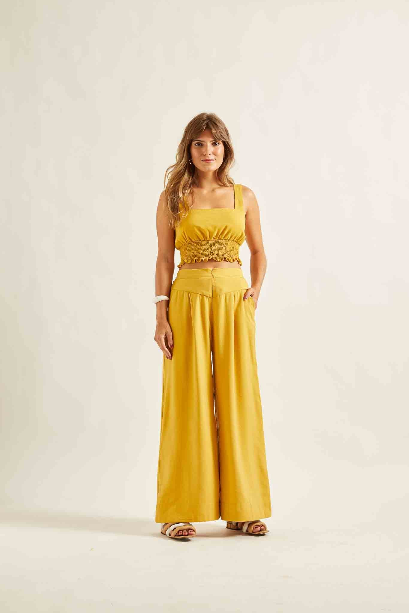 Cropped Lastex amarelo Arquitetura