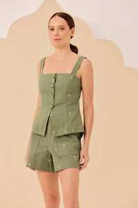 Blusa Sarja Verde Bordado