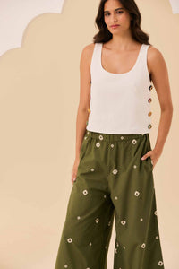 Calça Maxi Verde Bordado