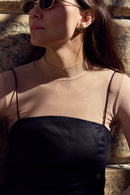 Blusa Tule Mg Longa Bege