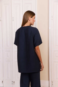 Blusa Bordada Azul Noite