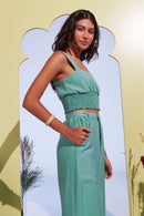 Cropped Lastex Turquesa Florescer