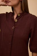 Vestido Recorte Marrom Terra