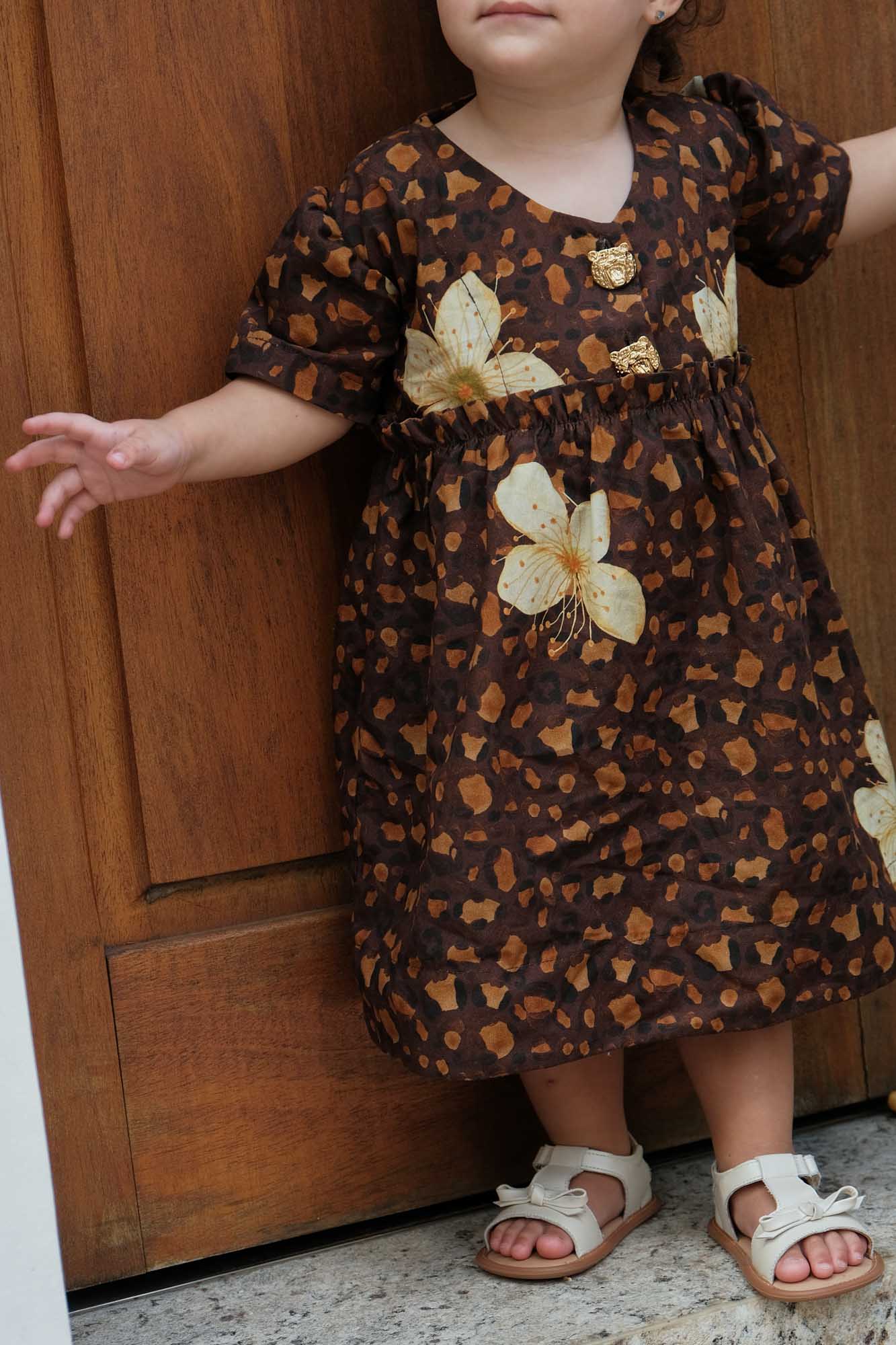 Vestido Infantill Onça Floral