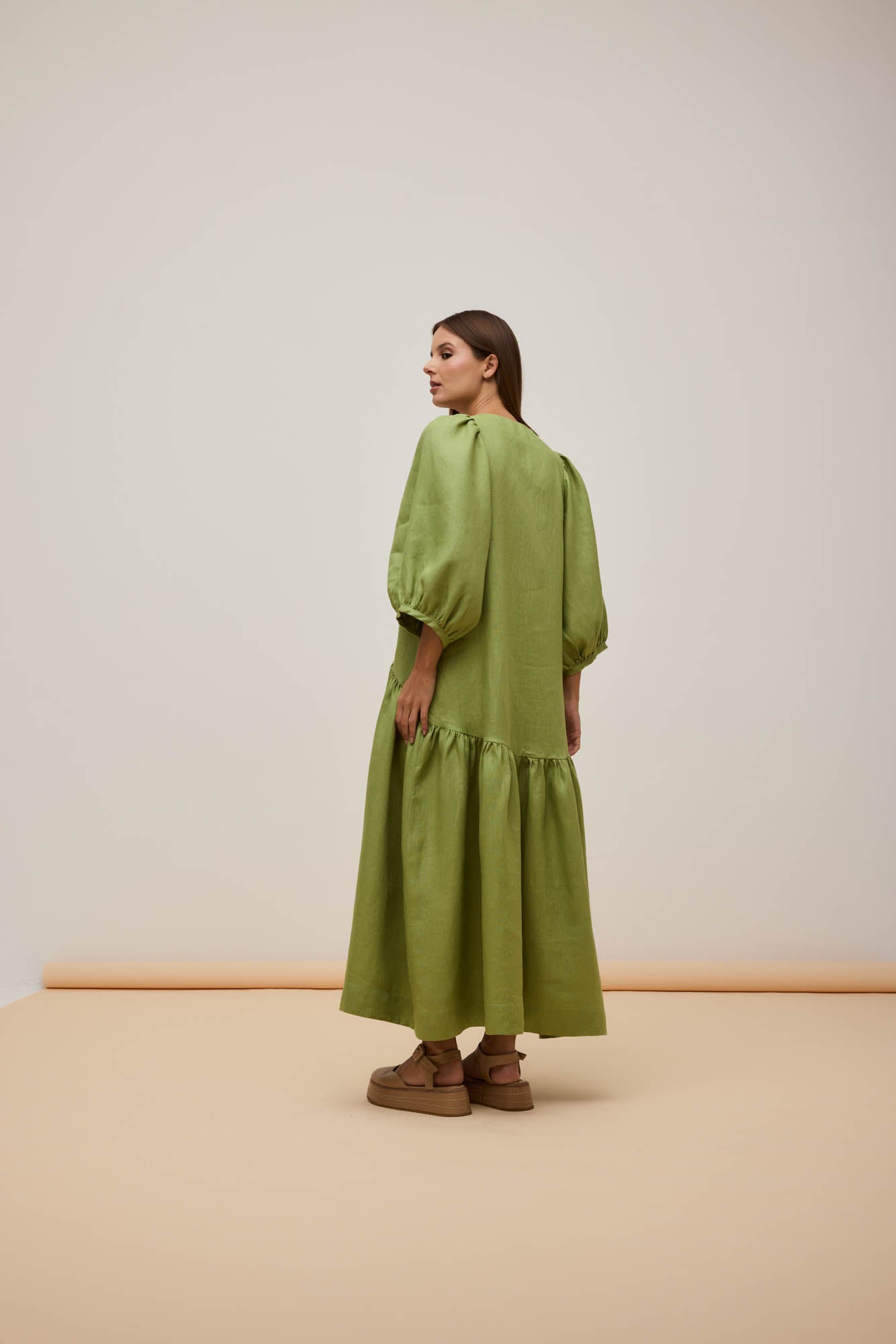 Vestido Franzido Verde Oliveira