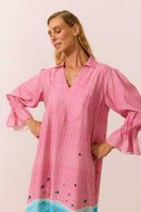 Vestido Manga Franzido Plage