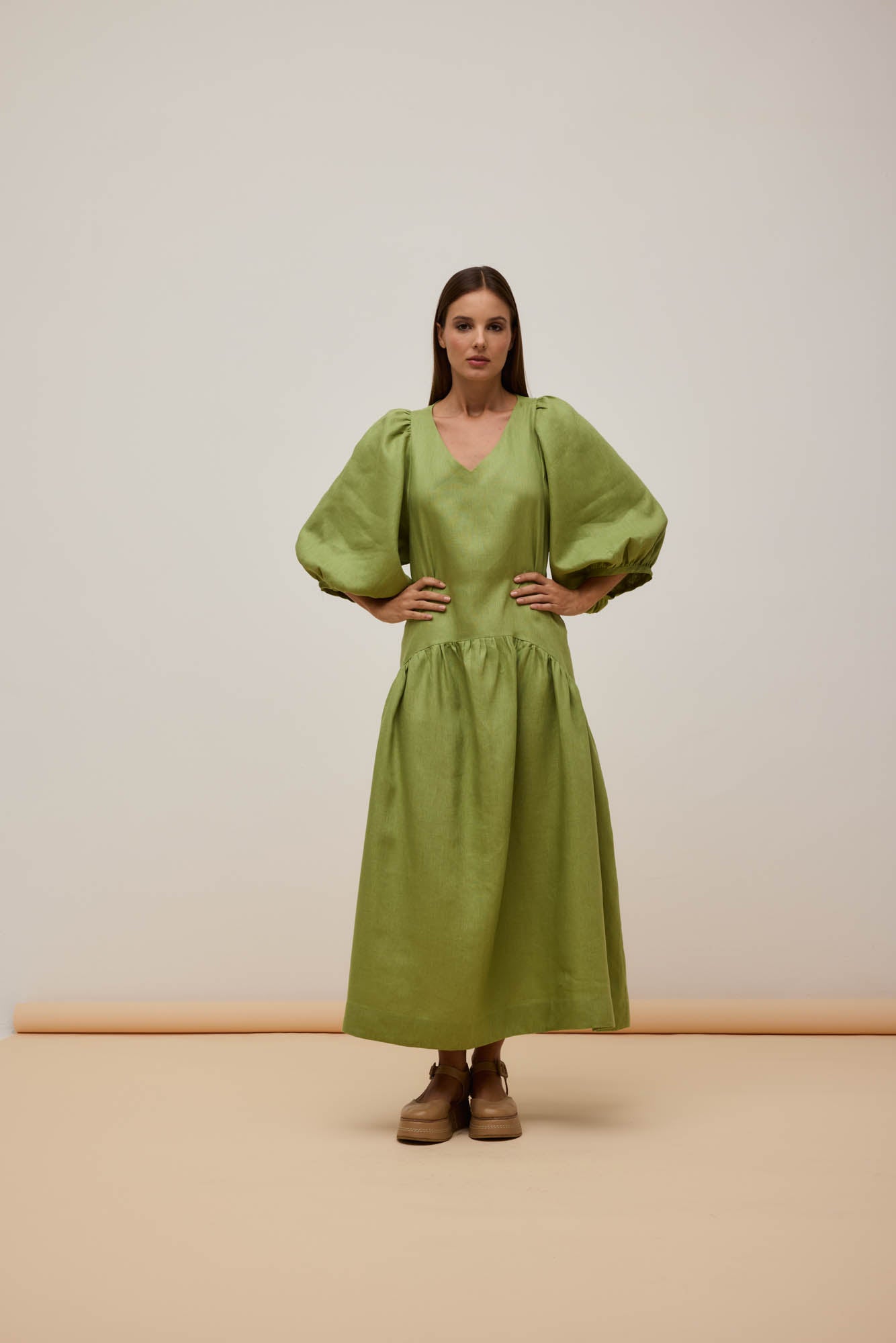 Vestido Franzido Verde Oliveira
