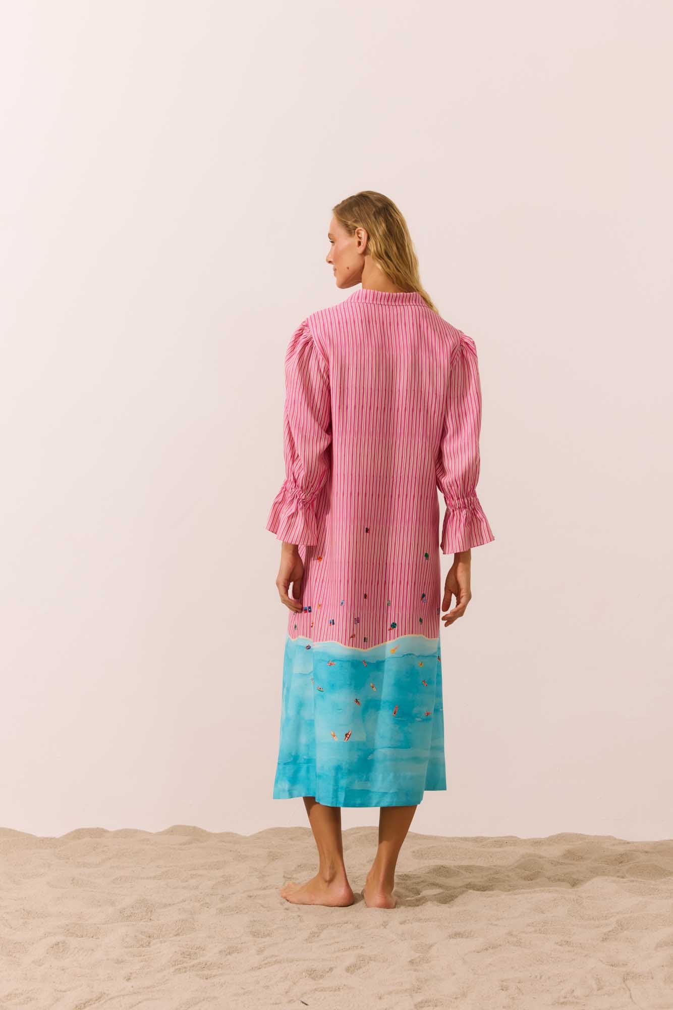 Vestido Manga Franzido Plage