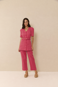 Vestido Colete Algodão Rosa