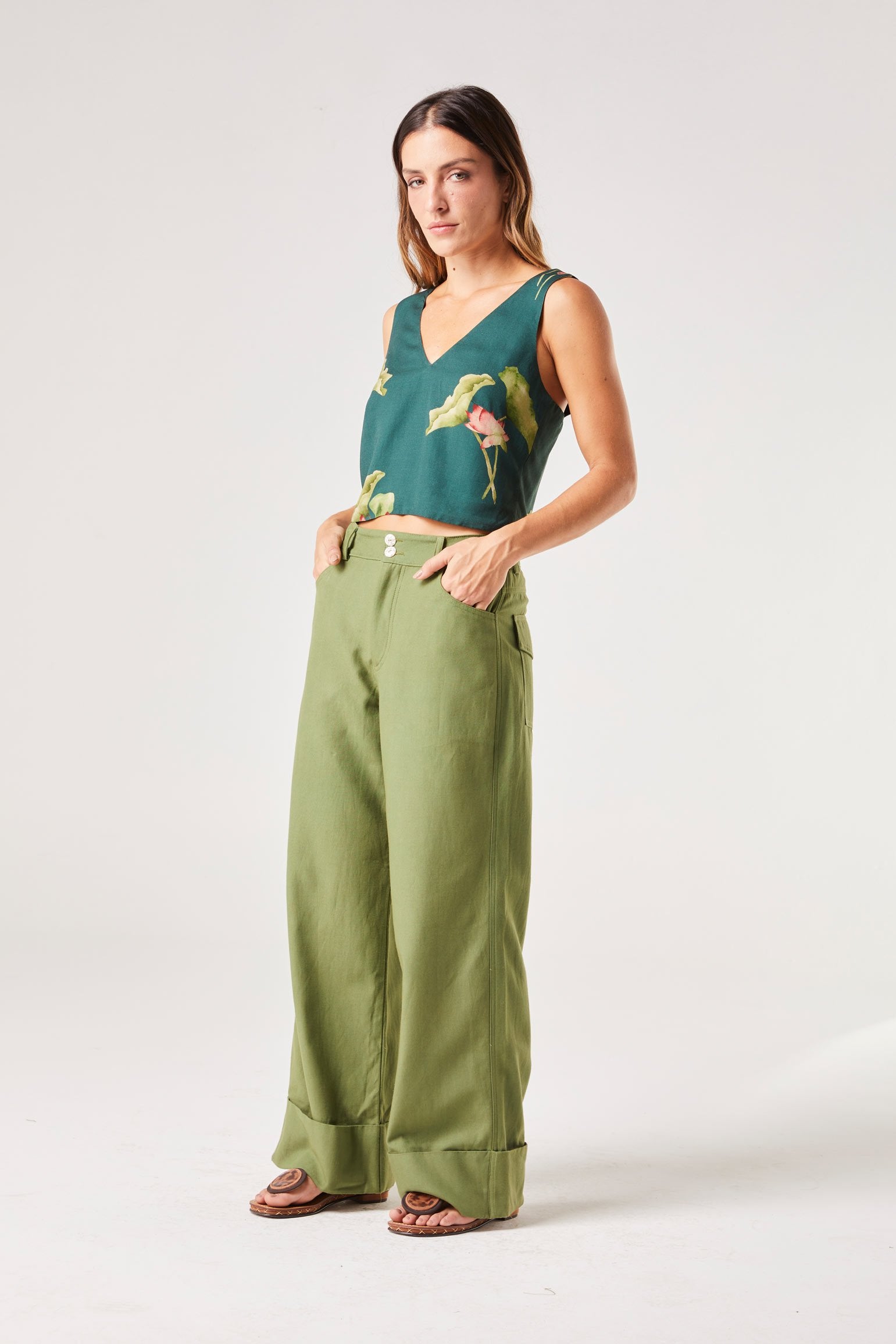 Calça Pantalona Verde Lótus