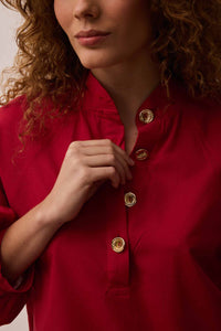 Blusa Pregas Punho Vermelho