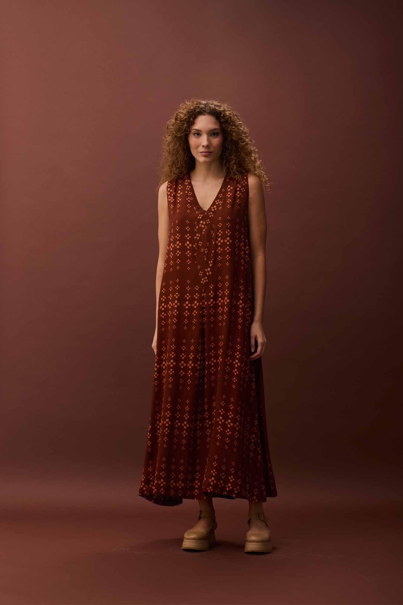 Vestido Pregas Tijolinhos
