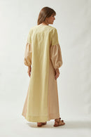 Vestido Recorte com Bordado Listras Verde e Marrom
