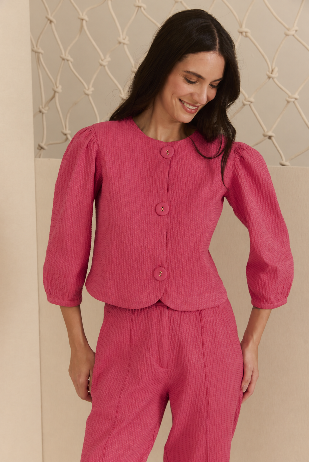Blusa Barra Arredondada Algodão Rosa