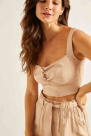 Cropped Bordado Bege Deserto