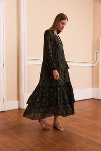 Vestido Babados Jardim Noturno