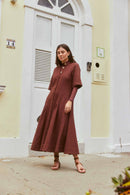Vestido Recorte Marrom Terra