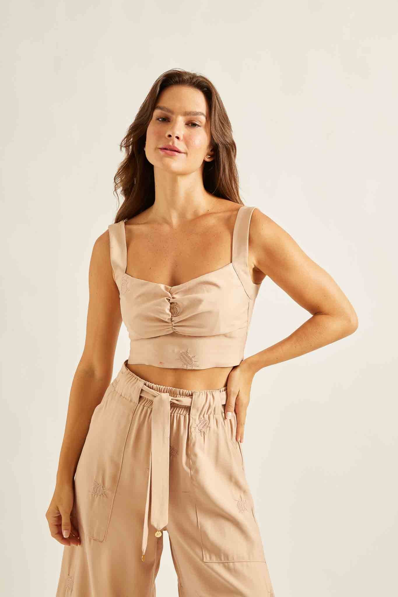 Cropped Bordado Bege Deserto
