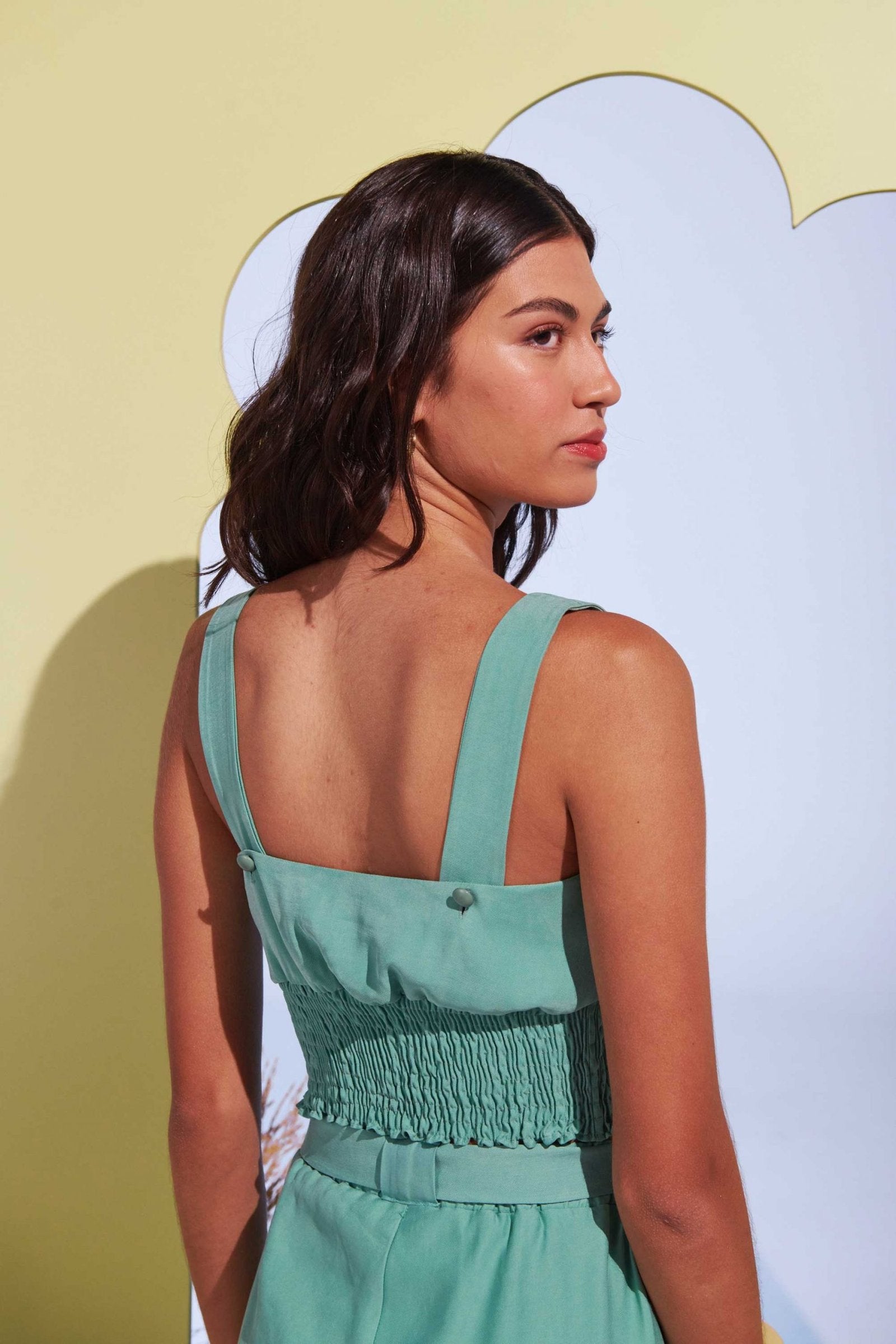 Cropped Lastex Turquesa Florescer