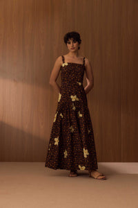 Vestido Decote Quadrado Onça Floral