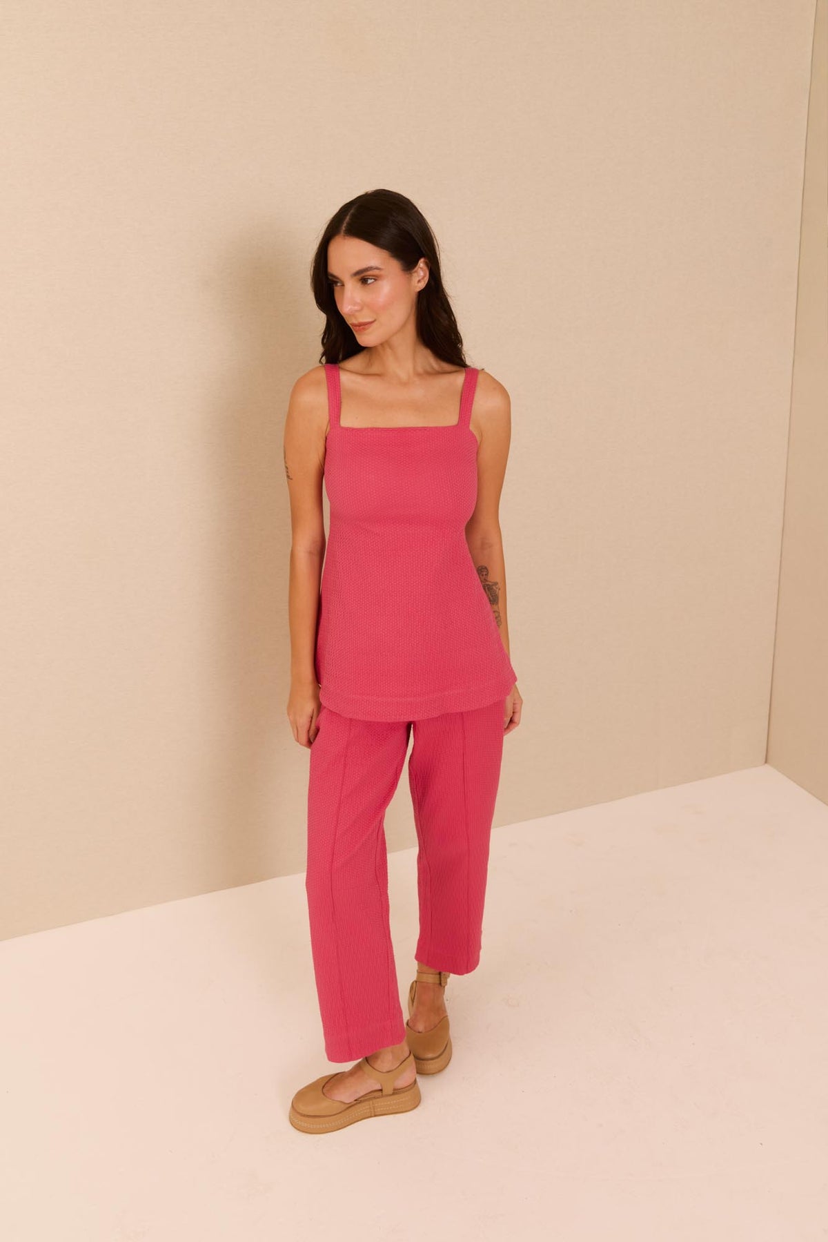 Calça Alfaiataria Algodão Rosa