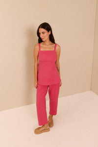 Calça Alfaiataria Algodão Rosa