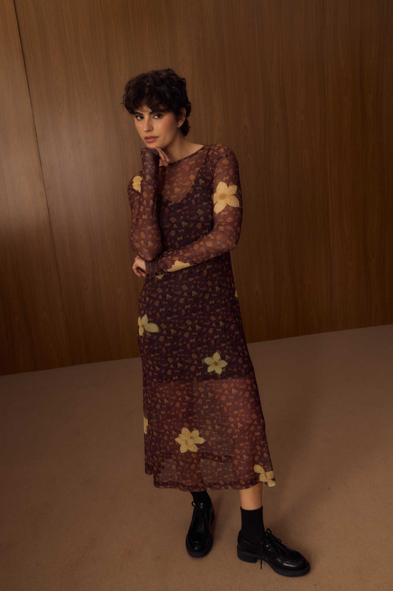 Vestido Tule Onça Floral