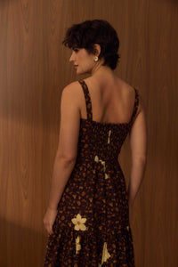 Vestido Decote Quadrado Onça Floral