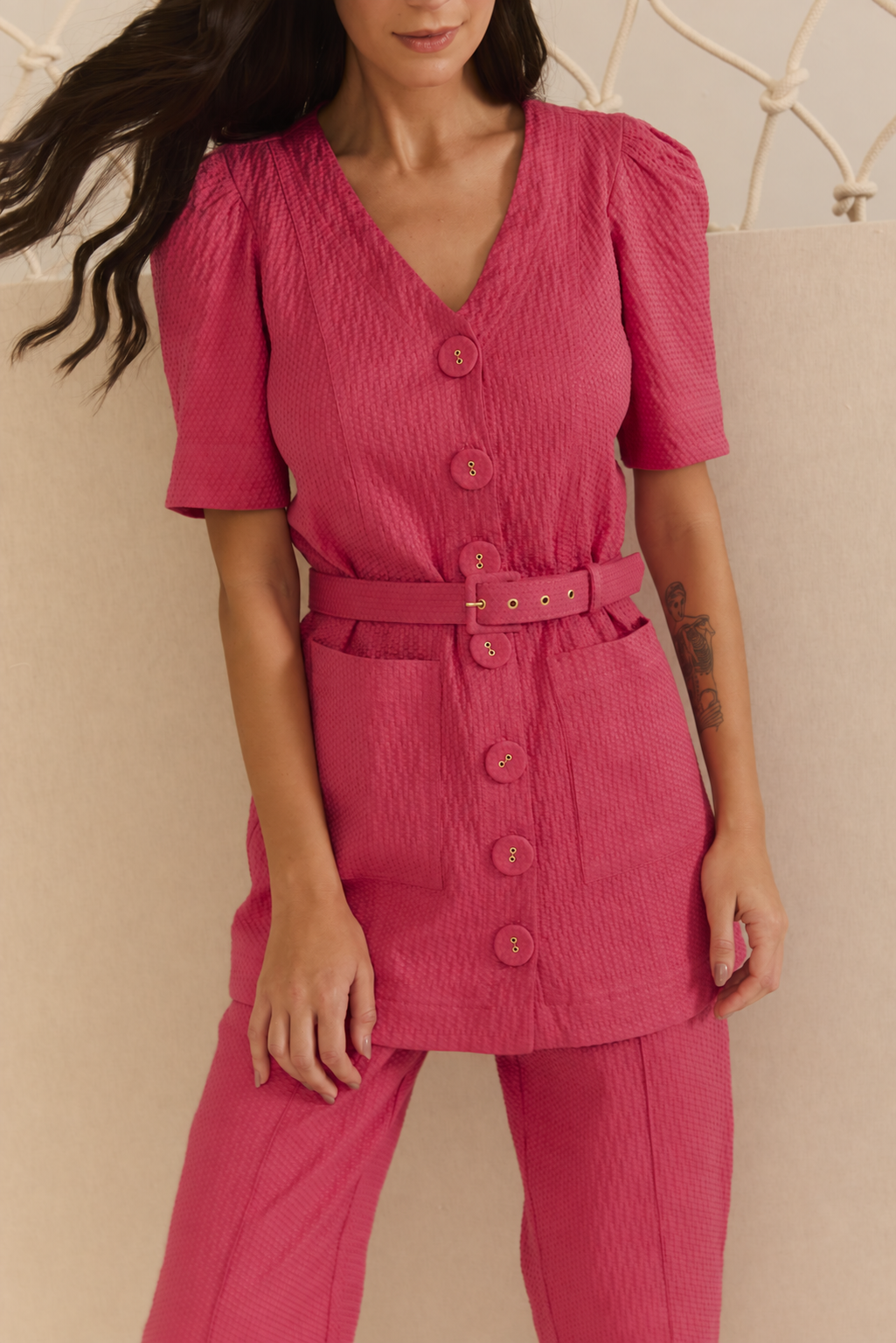 Vestido Colete Algodão Rosa