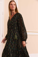 Vestido Babados Jardim Noturno