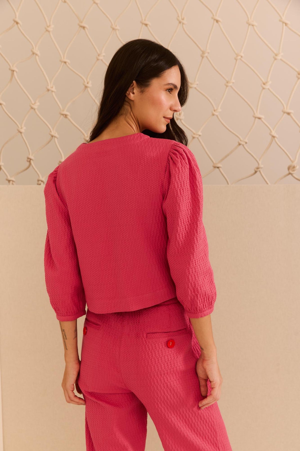 Calça Alfaiataria Algodão Rosa