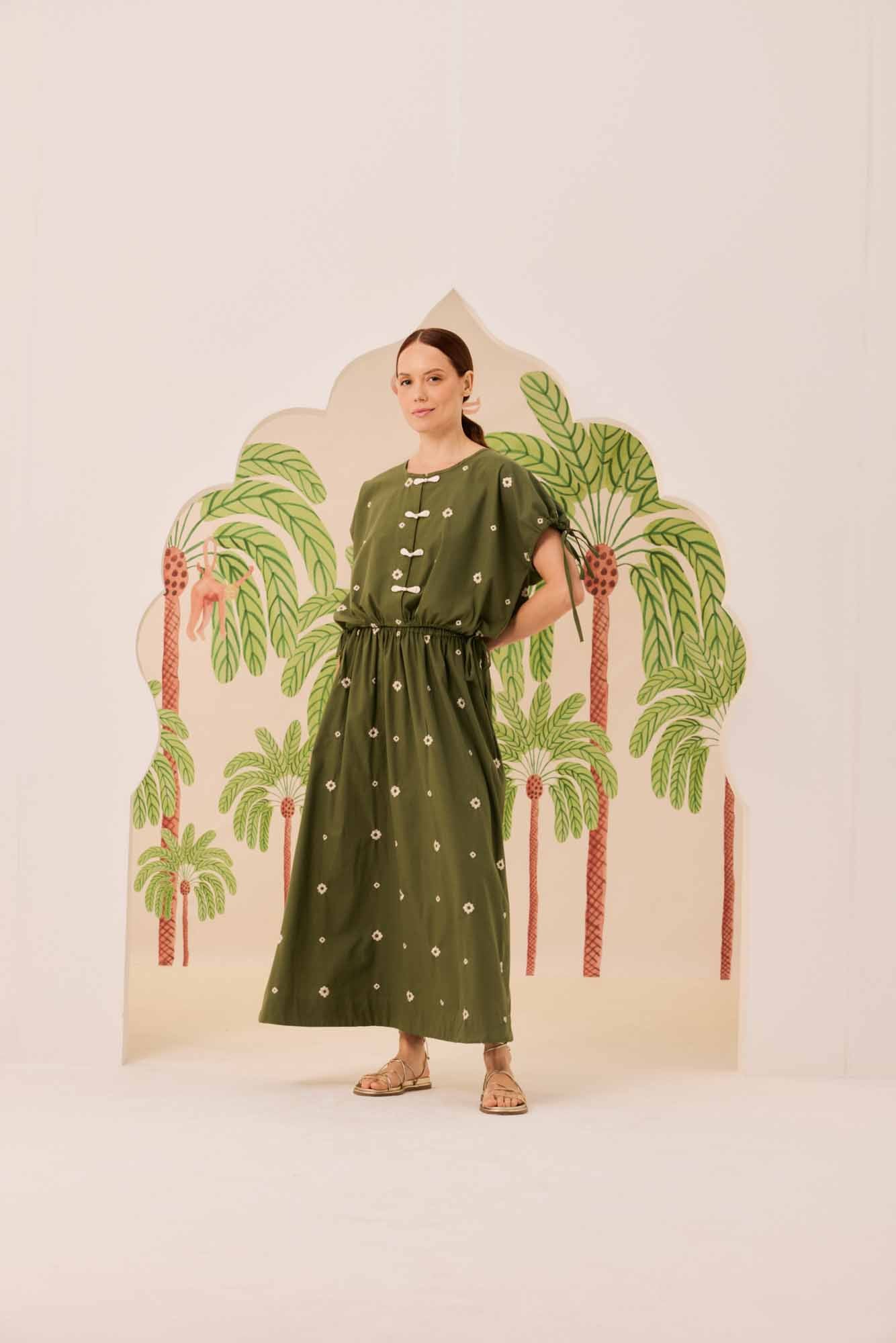 Saia Maxi Verde Bordado