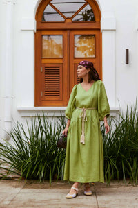 Vestido Franzido Verde Oliveira