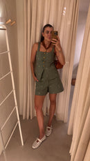 Blusa Sarja Verde Bordado + Short Sarja Verde Bordado