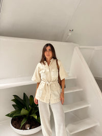 Blusa Manga Sino Areia + Calça Areia