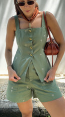 Blusa Sarja Verde Bordado