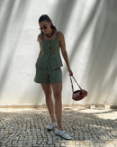 Blusa Sarja Verde Bordado + Short Sarja Verde Bordado